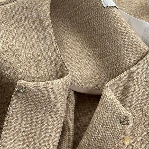 Alfred Dunner Tan Embroidered 3/4 Sleeve Blazer Jacket Cardigan Womens Size 8 - Picture 6 of 10